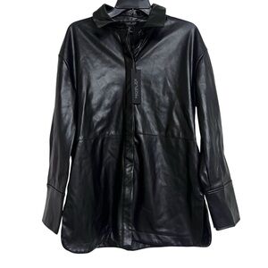 NWT Rachel Zoe Black Faux Leather Shirt Jacket Small Minimalist Old Money